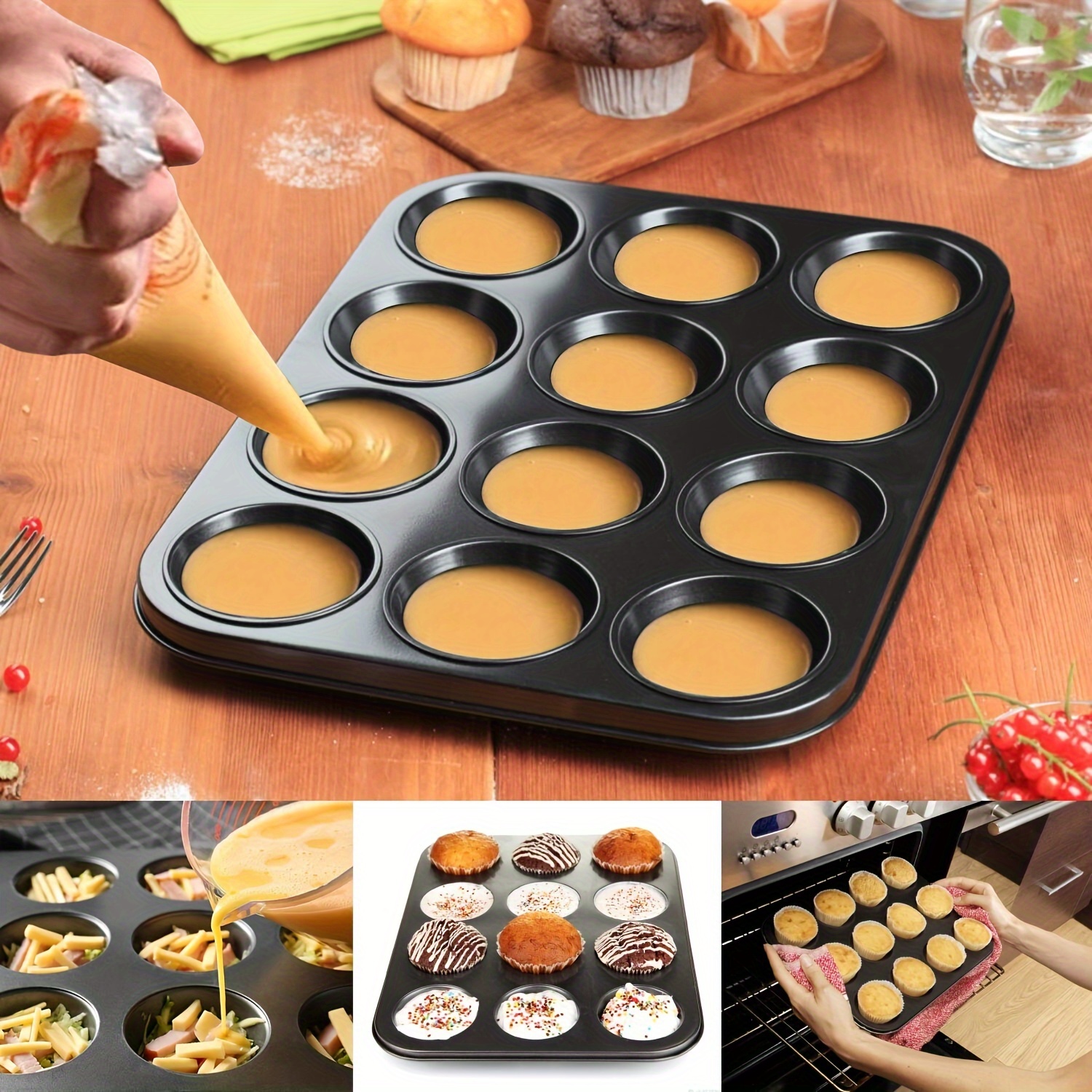 

12-cup Nonstick Muffin & Cupcake Pan - Carbon Steel Baking Tray For , , Brownies & More - Oven Safe, Kitchen, Bakeware