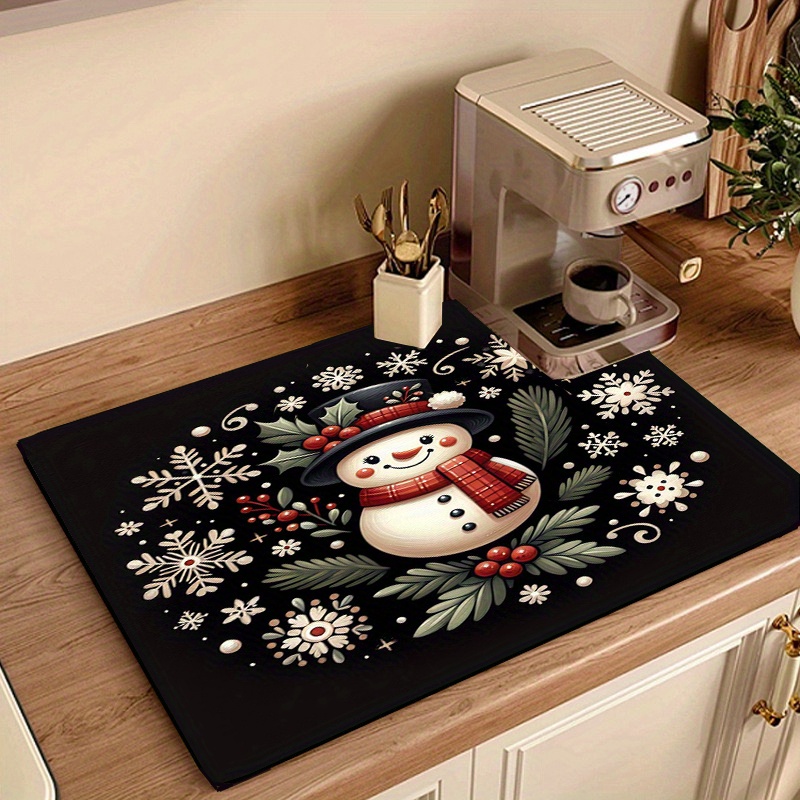 

Christmas-themed 1pc Drying Mat For Kitchenware, Coffee Machine Insulating Pad, Washing Machine Dust Cover, Home Use, Quick-dry, Water-absorbent, Oil-resistant Polyester