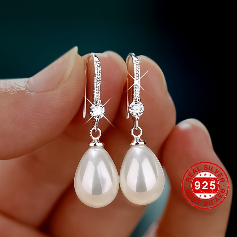 

Elegant 925 Sterling Earrings With Pearl - 18k Golden Plated, & Parties, Includes Gift Box, Shell Pearl, High Quality Jewelry