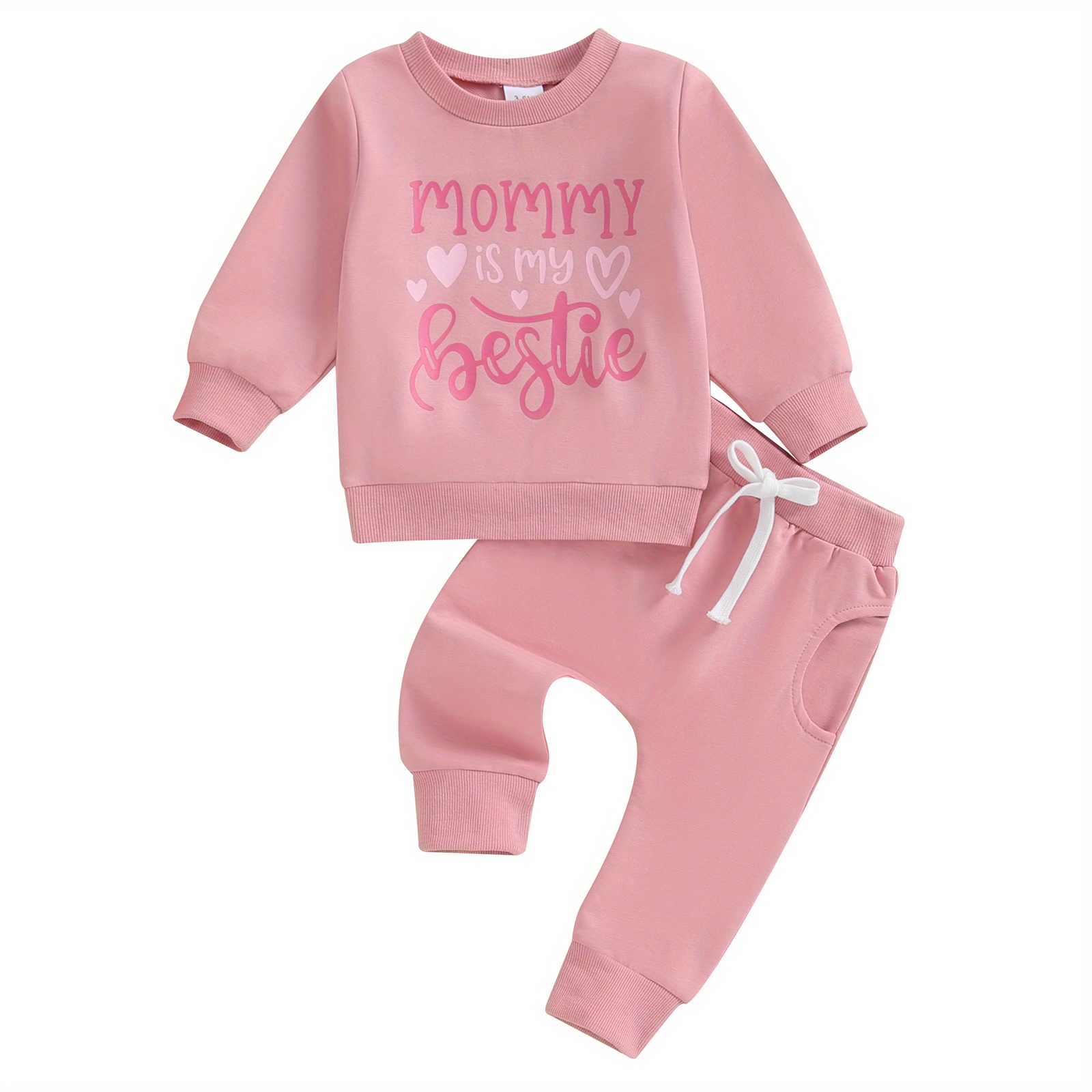 

3m-3t Toddler Baby Girl Fall Clothes Letterheart Print Round Neck Long Sleeve Pullover Long Pants Outfit