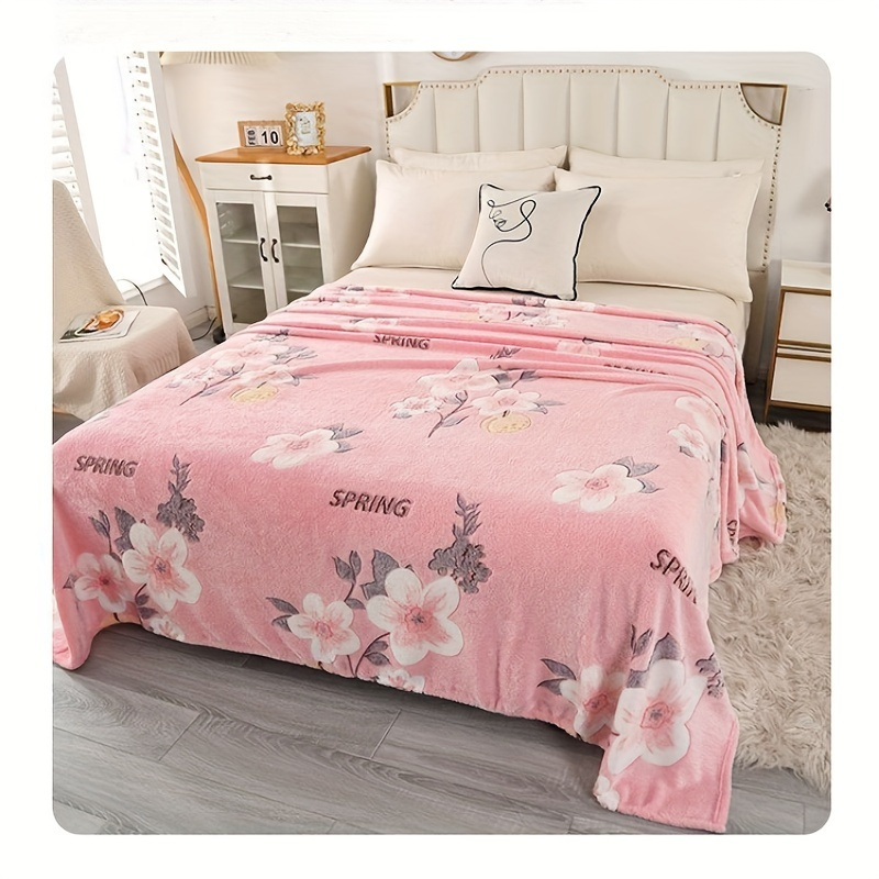 1pc cozy pink floral print flannel blanket soft comfortable   multi functional   office camping   decoration nap shawl sofa holiday gift details 0