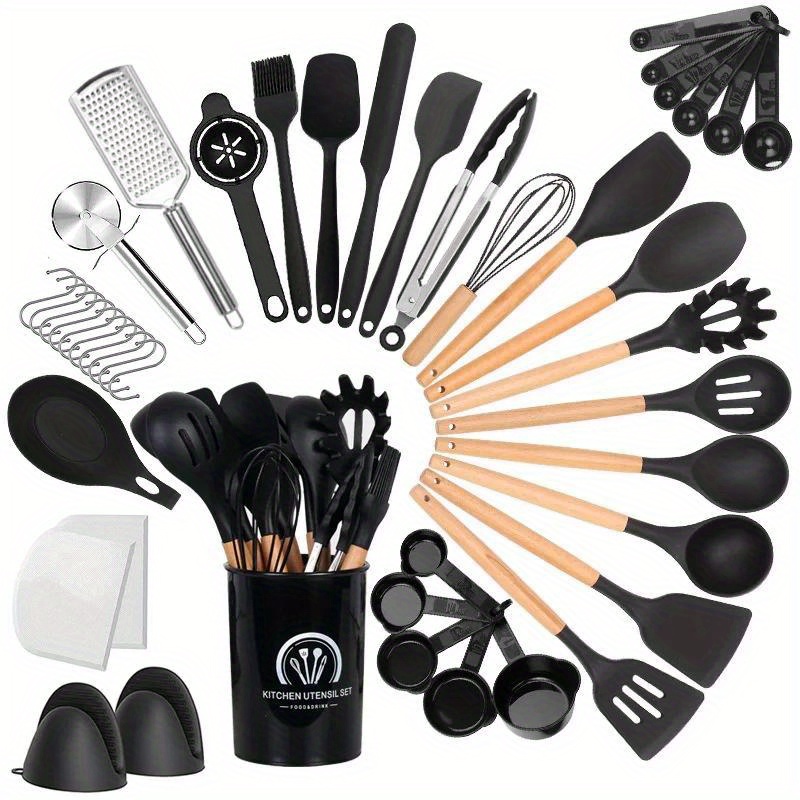   43pcs silicone kitchen utensil set non stick heat resistant cooking tools with stainless steel handles organizer holder details 1