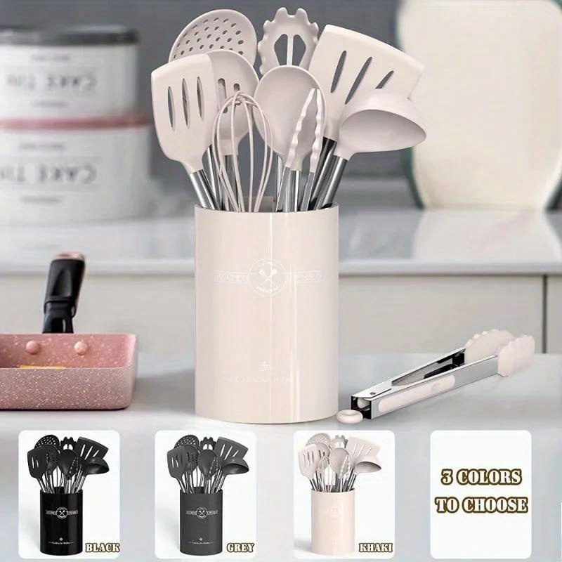   43pcs silicone kitchen utensil set non stick heat resistant cooking tools with stainless steel handles organizer holder details 3