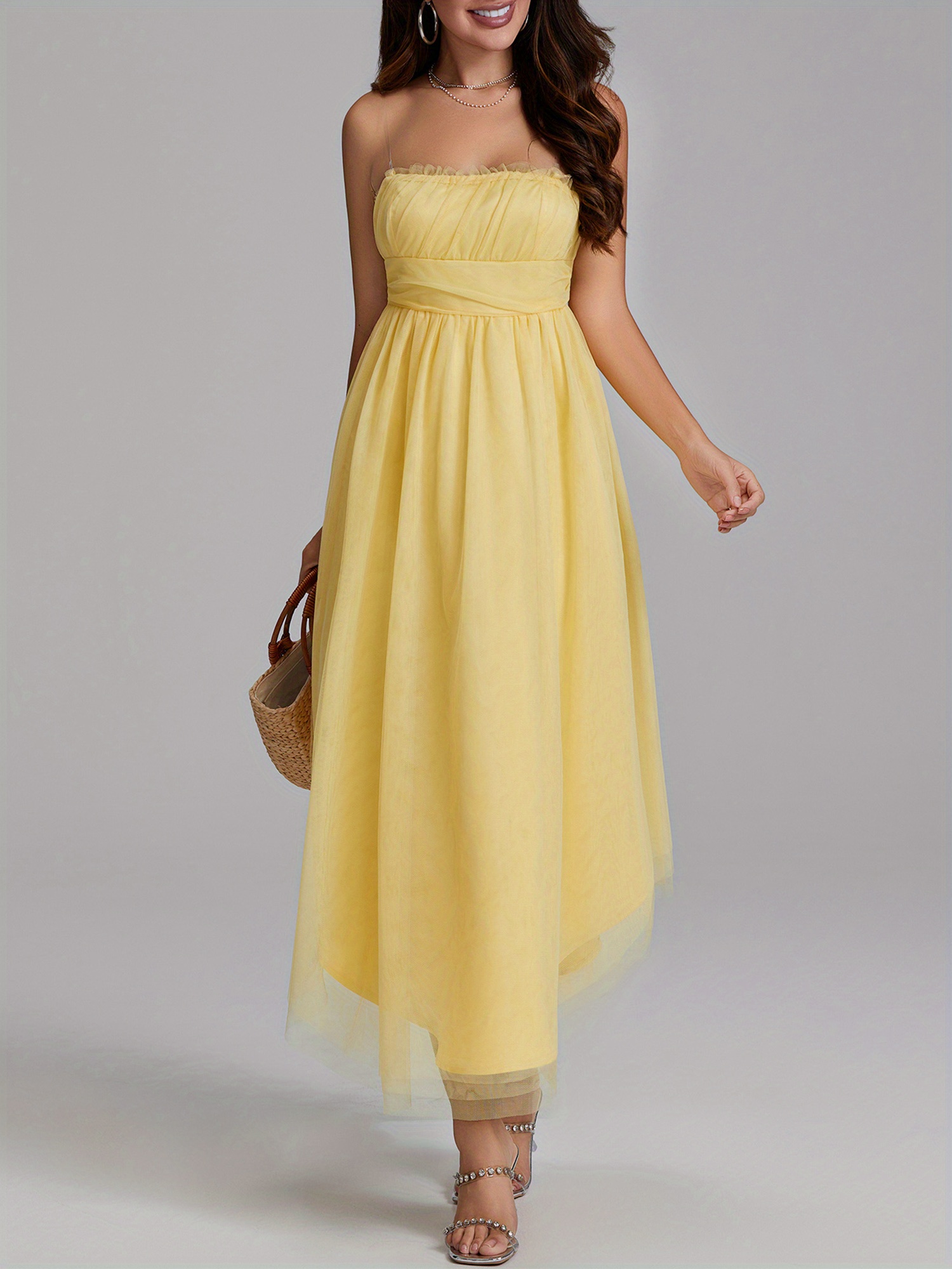 knee length dresses for ladies Strapless Puffy Midi Tulle Dress, Lavender / 12 main image 0