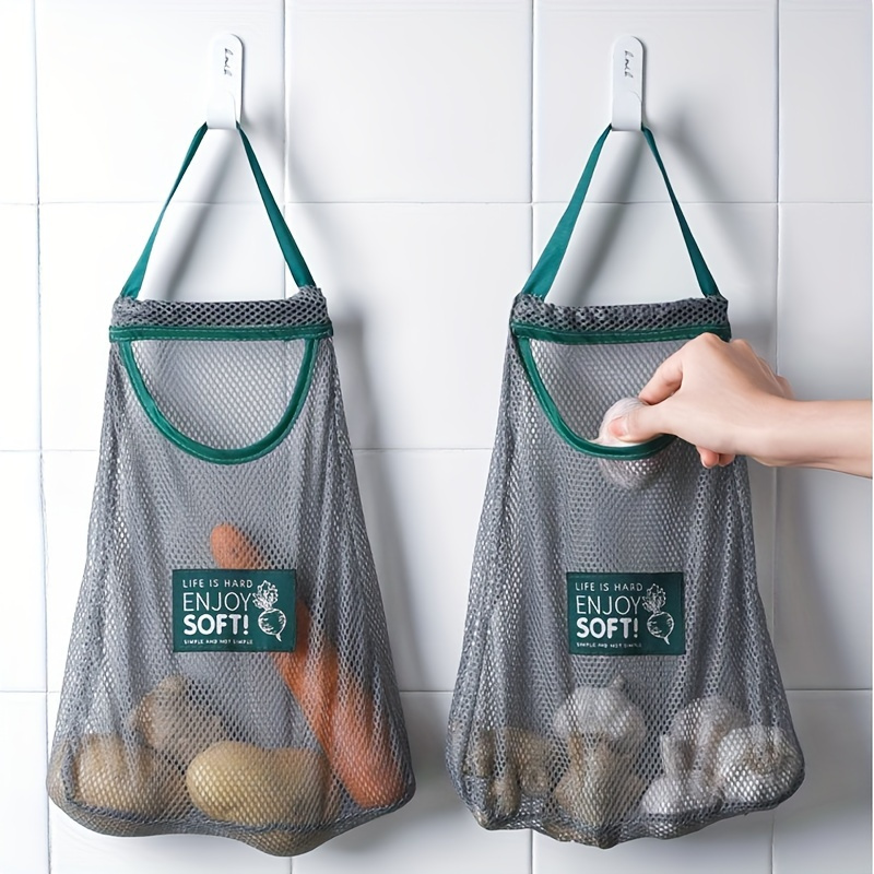 1  mesh storage bag wall mounted breathable mesh organizer reusable grocery bag for fruits vegetables home accessory non food contact multifunctional kitchen pantry organizer details 2