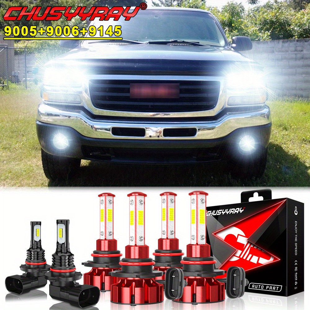 TEMU 6x Led Car Bulbs 9005/ Hb3+9006/ Hb4+9145 , Sierra-1500 (2003-2006)headlight+fog , 9005/ Hb3 9006/ Hb4 9145 100w Super Cob 6000k 38000lm And , Of 6