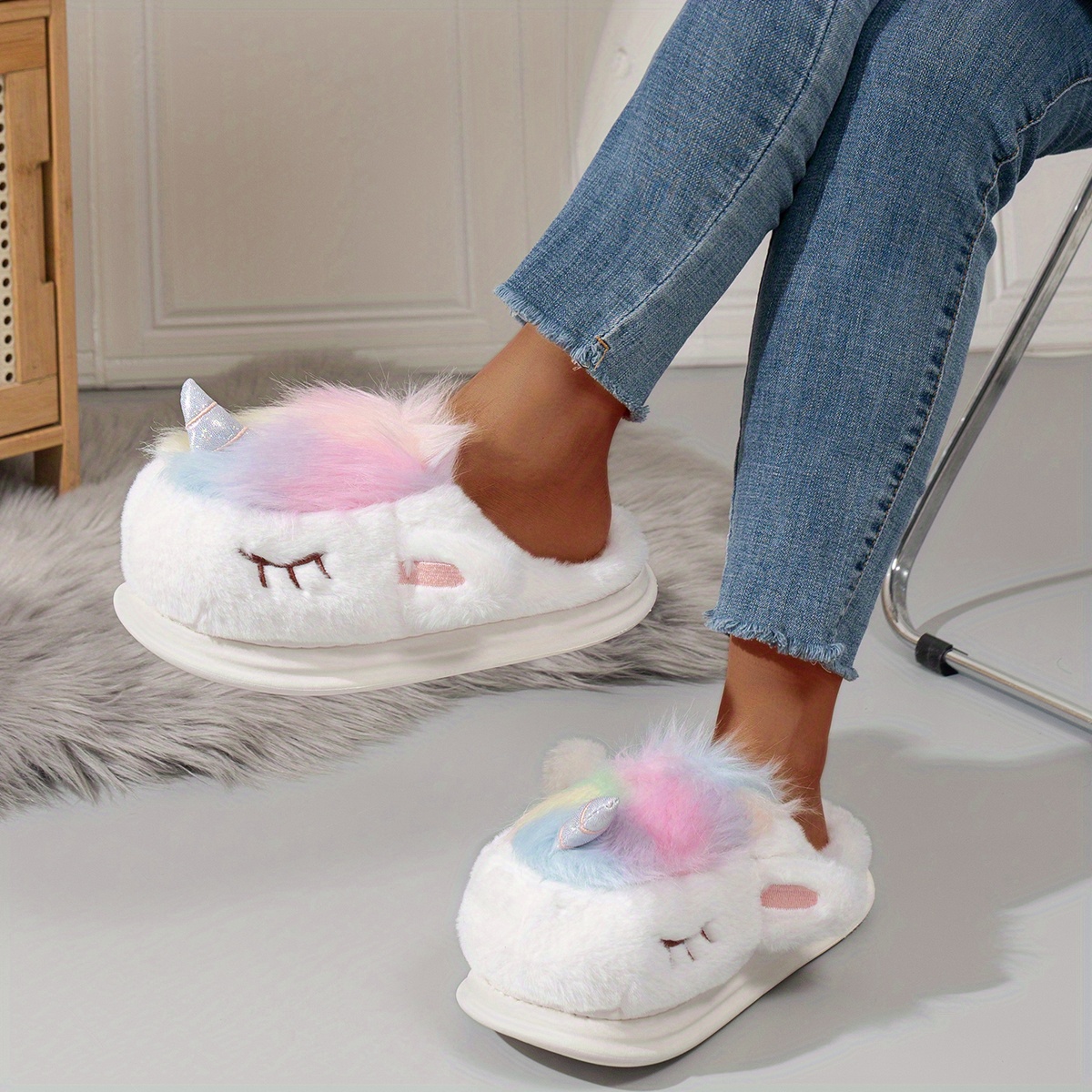 

Cute Unicorn Plush Cotton Slippers Women's Indoor Anti Slip And Slippers