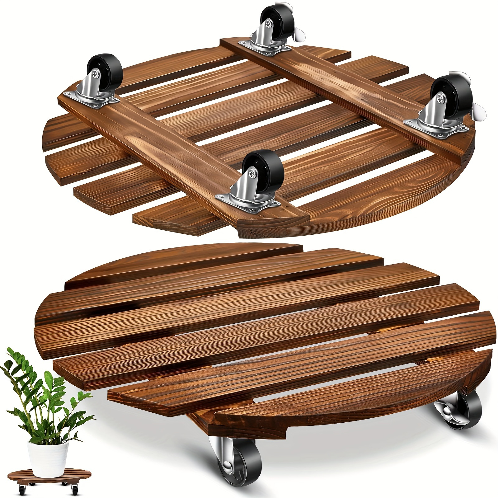 

Heavy-duty Wooden With Wheels - 13.8" Round Rolling Stand, Lockable Metal Casters For Indoor/outdoor Use, Ideal For Large Pots & Flowers