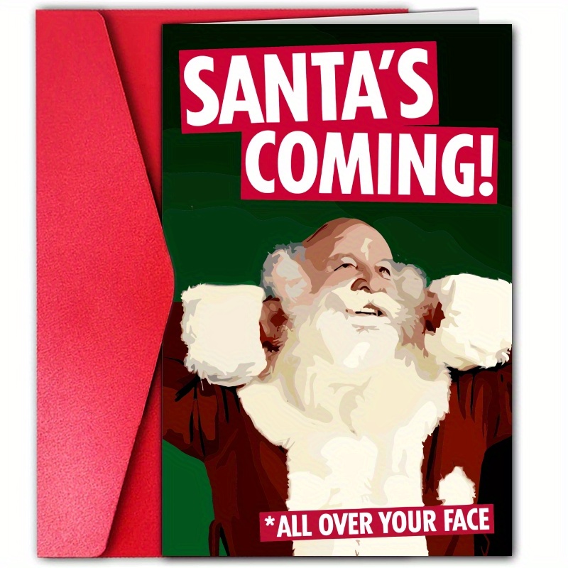 

Festive Cartoon Santa Christmas Card: Merry And Bright, Funny 'santa's Coming!' For Friends And Family