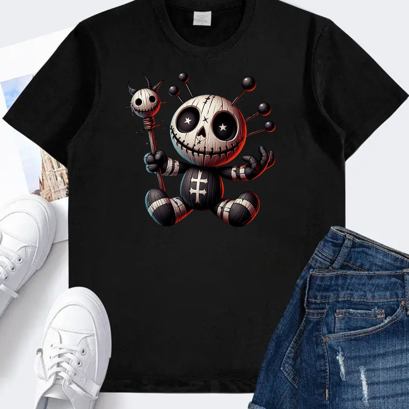 

Short Sleeve Crew Neck T-shirt - Soft, Breathable, Comfortable Casual Top For Summer And Spring - Womens Stylish Clothing For Everyday Wear, Spooky Little Skeleton Kid Print T-shirt For