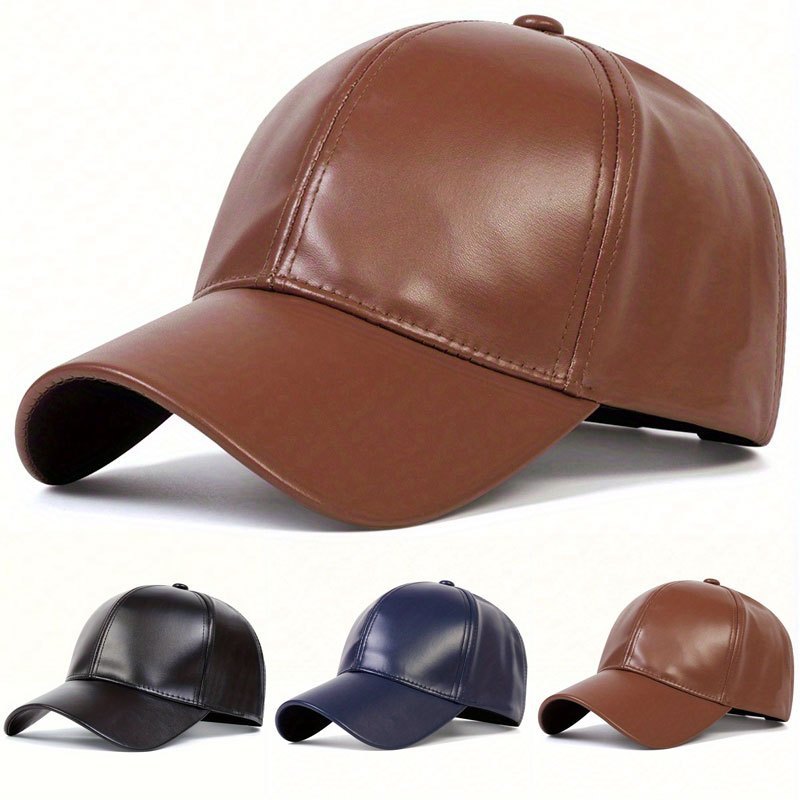 

Men Pu Leather Solid Color Baseball Cap Outdoor Adjustable Sunscreen Leisure Hat Spring Autumn Travel Tourism Beach Vacation