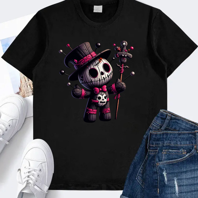 

Short Sleeve Crew Neck T-shirt - Soft, Breathable, Comfortable Casual Top For Summer And Spring - Womens Stylish Clothing For Everyday Wear, Spooky Little Skeleton Kid Print T-shirt For