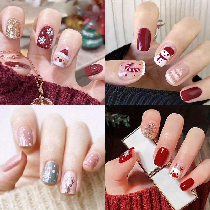 

96 Cute Nail Short Nail Length Temperament Fake And Snowman For Women