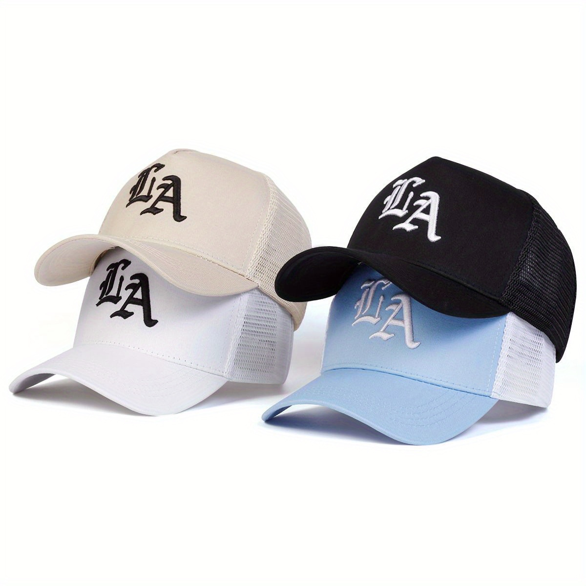 

Men Gothic Letter La Embroidered Baseball Cap Mesh Hat Outdoor Adjustable Sunscreen Leisure Hat Spring Autumn Travel Tourism Beach Vacation