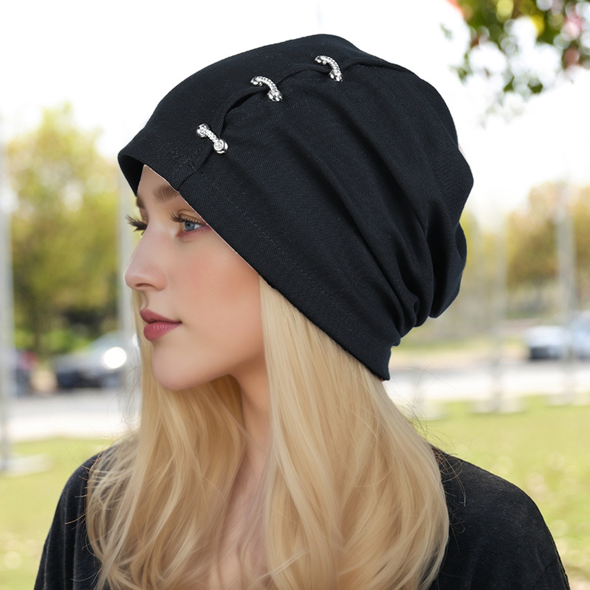 

Single Layer Thin Pullover Hat, Simple Black/white Slouchy Beanie, Casual Baggy Hat