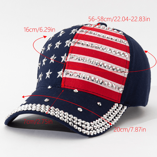 1pc patriotic american flag baseball cap with embellishments handcrafted commuter hat for everyday wear white with and red stripes polyester fabric american durable headgear baseball cap