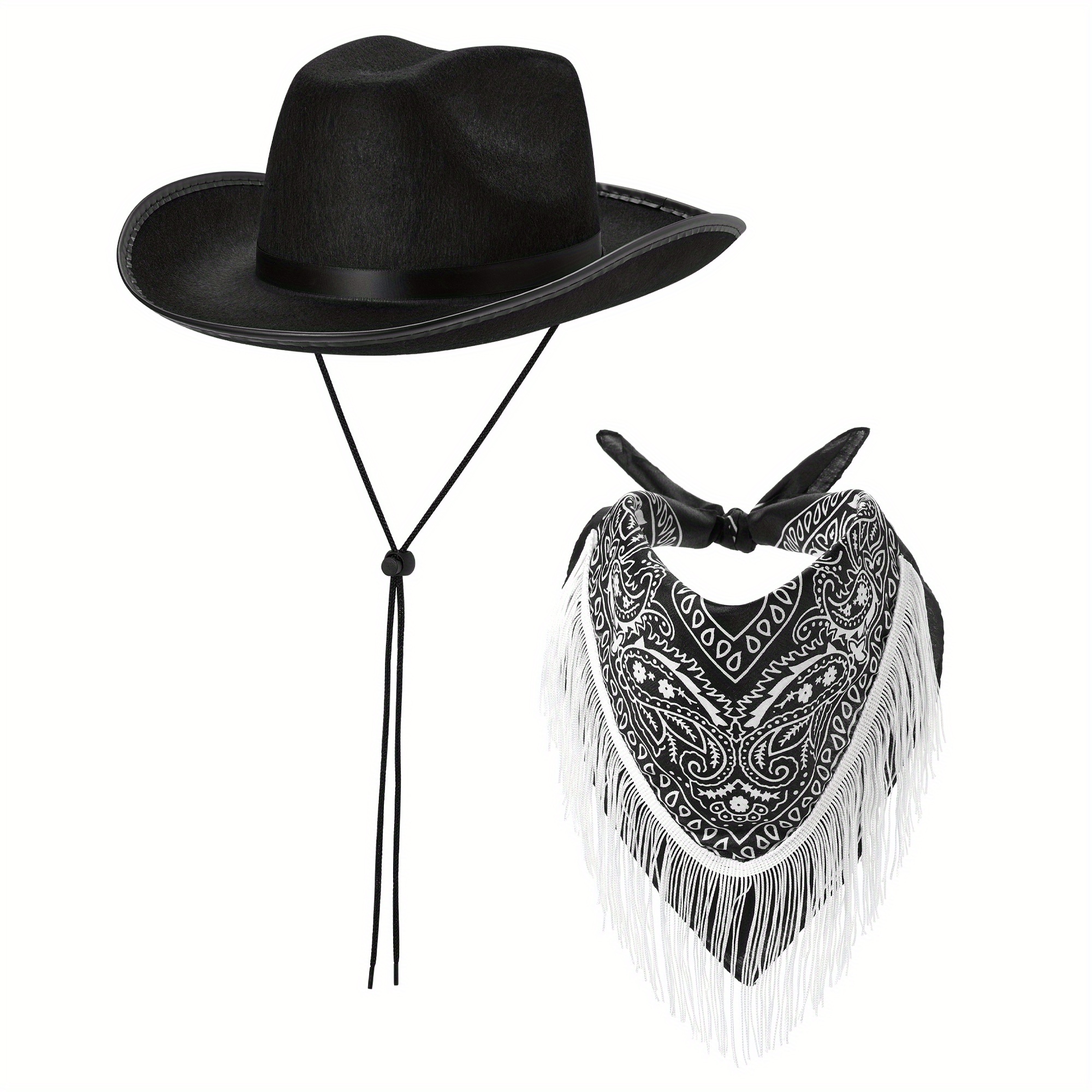 women cowboy hats fringed bandana set glitter - Temu display picture 1