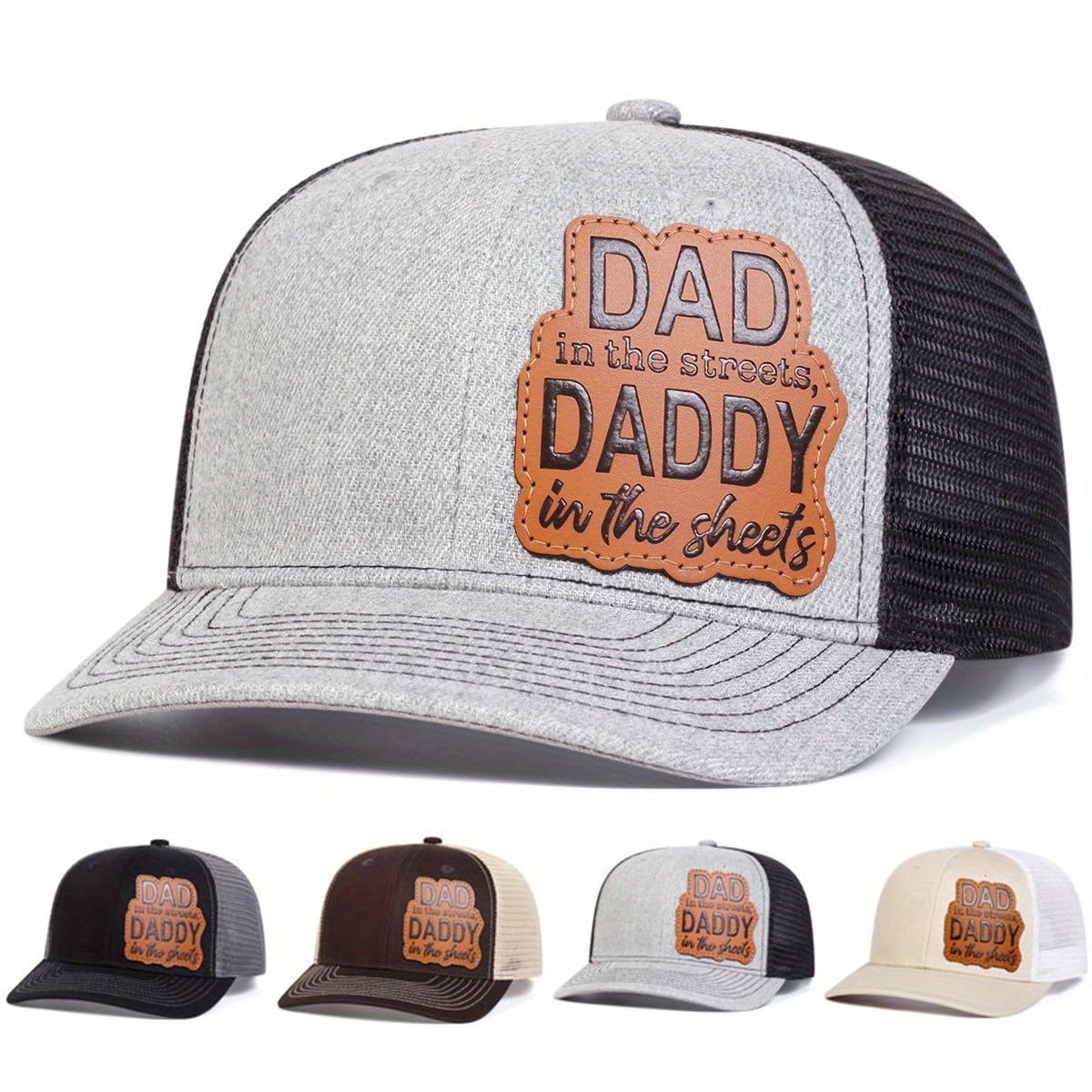 

Men Dad Daddy Brown Pu Leather Patch Hat Baseball Cap, Mesh Hat Outdoor Adjustable Sunscreen Leisure Hat Spring Autumn Travel Tourism Beach Vacation