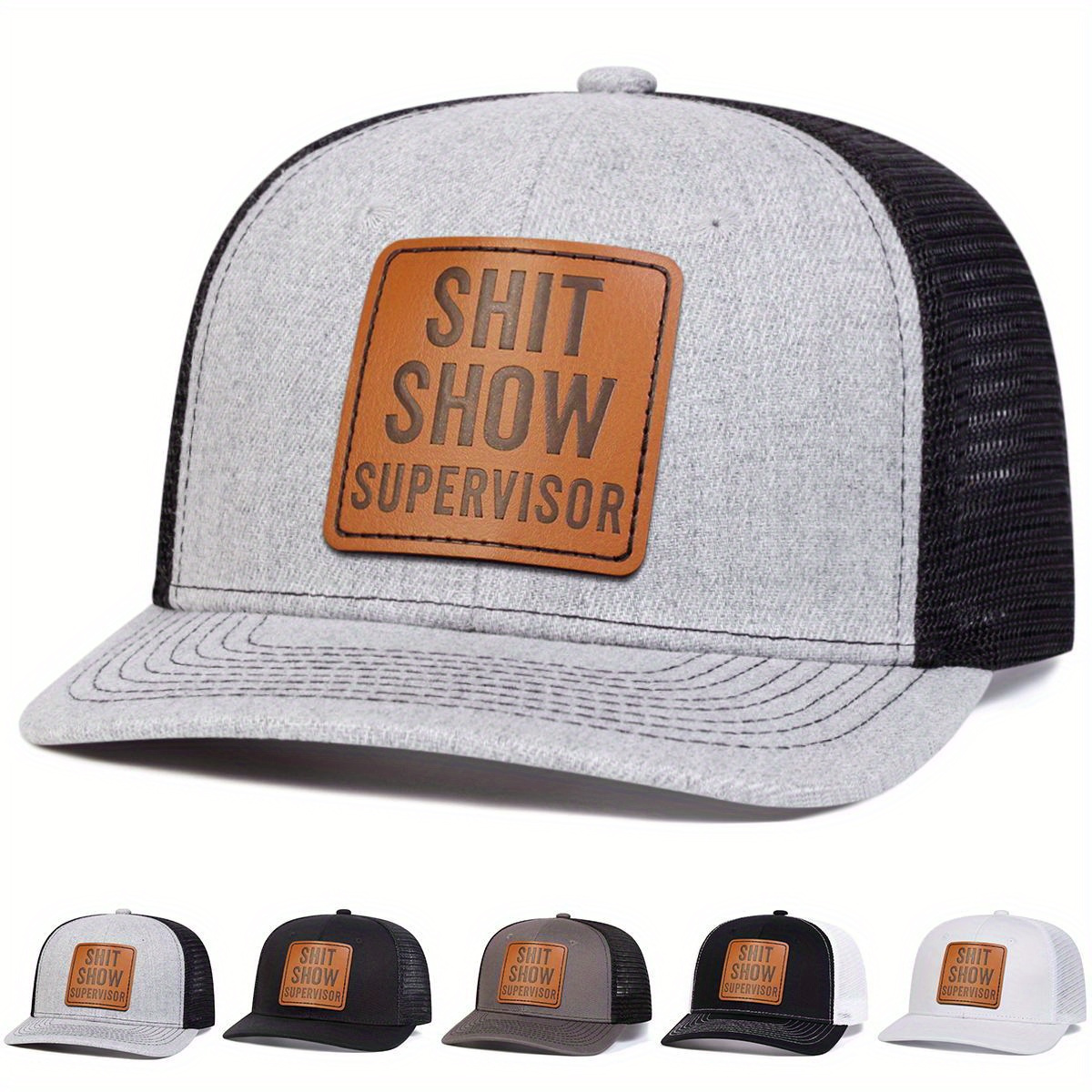 Men's Letter Brown PU Leather Patch Hat