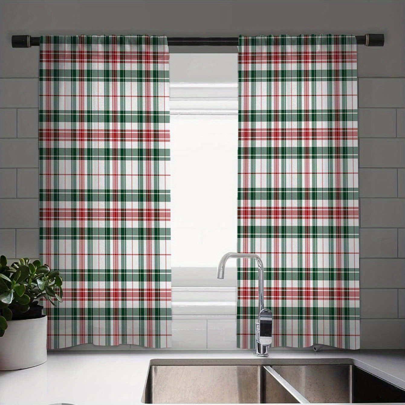 

Festive Christmas Plaid Curtains: Elegant For Kitchen, Farmhouse, Living Room, And Bedroom Decor - Perfect For Holiday Season