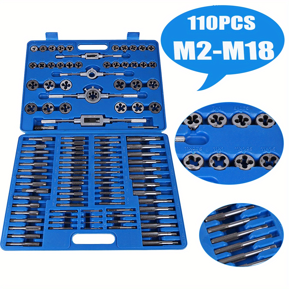 

110pcs/ Set Screw Nut Thread Taps Dies With Wrench Handle Heavy Duty Hand Tool Kit