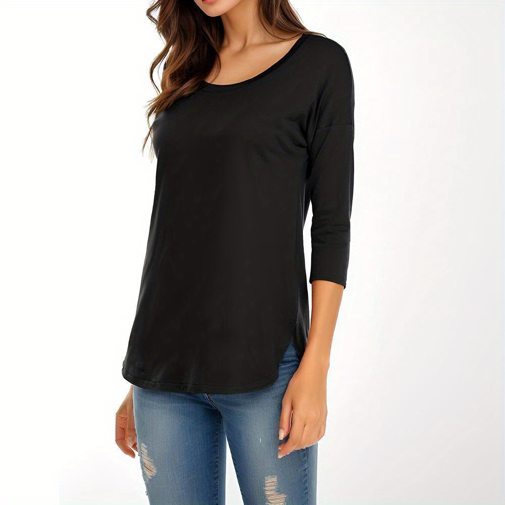 

Tooluck Women's Casual 3/4 Sleeve Loose Tops Round Neck T-shirt