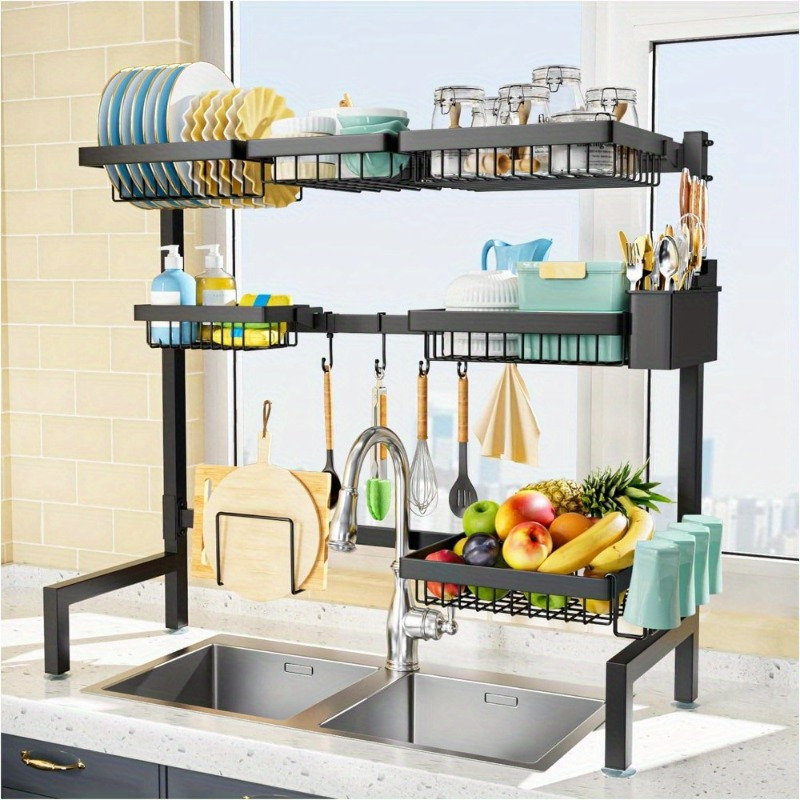 

Baskets Over The Sink Dish Drying Rack Extendable, Large Dish Drying Rack, Kitchen Cutlery Drainer Metal Storage For Store Display