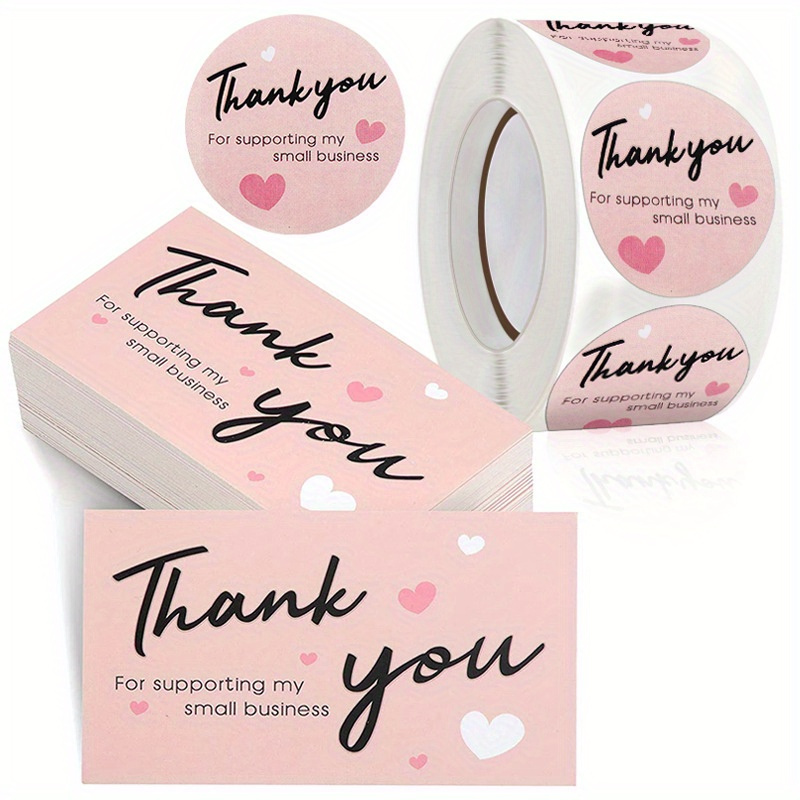 

thank You For Supporting Me" Small Commodity Stickers And Card Gift Packaging Decorative Stickers 50 Cards + 500 Stickers