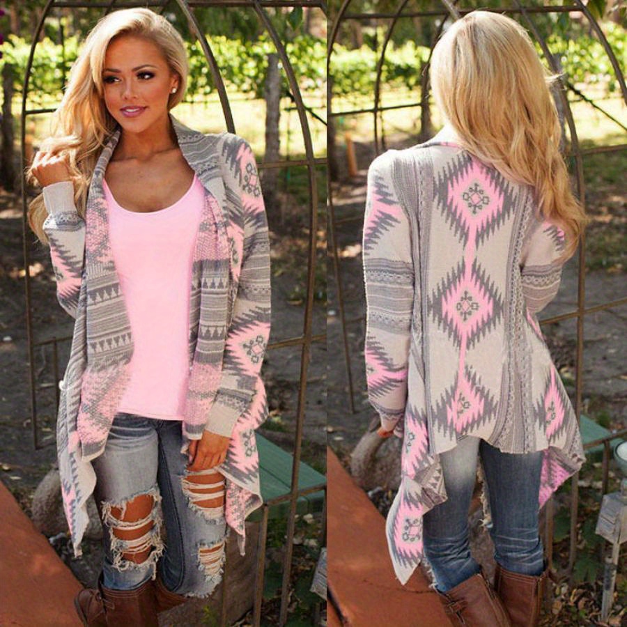 

Diamond Pattern Cardigan For Women - Hem, Long Sleeve For Fall/,