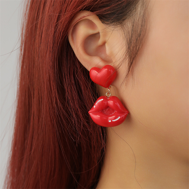 

1 Pair Valentine's Day Female Earrings Lips Red Festive Spring New Year Fashion Temperament Female Accessories