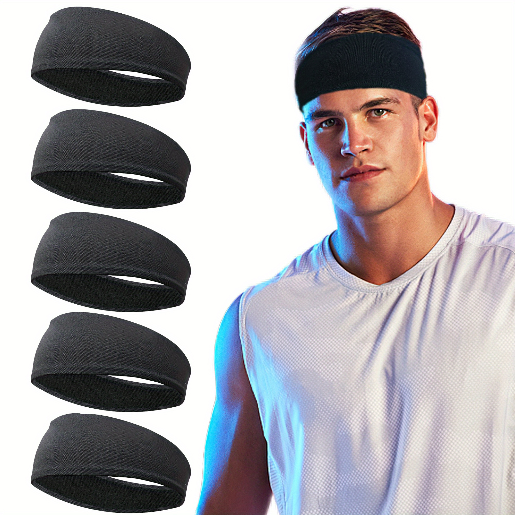 TEMU 5pcs Sports Headbands For Men, Breathable Mesh Design, Reused & Washed Men's Headband Sweat Bands For Running Yoga Fitness Workout, For Gifts