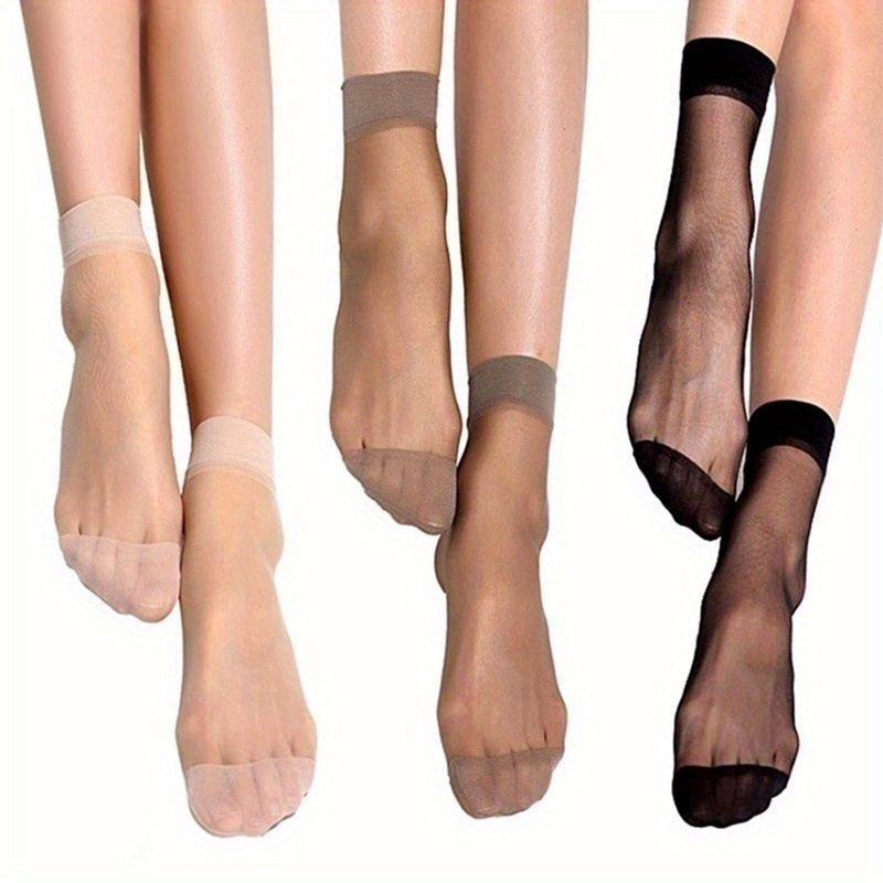30/20/10pcs Women's Ultra-Thin Sheer Crystal Mesh Ankle Socks - High Elastic Breathable Nylon, Sweat-Absorbing Anti-Friction, Elegant Solid Color (Black/Nude/Gray//Wheat/Coffee) for Everyday & Formal Wear, Comfortable Hosiery, Highelasticity Nylon