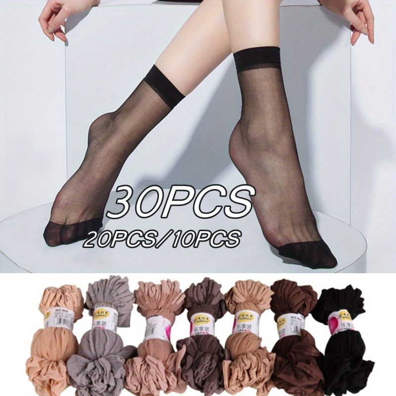 

30/20/10pcs Chaussettes Courtes en de Cristal Ultra-mince Transparente (courtes) Chaussettes en Nylon Noir Haute Élasticité Chaussettes de Cheville pour Femmes Chaussettes Confortables Respirantes