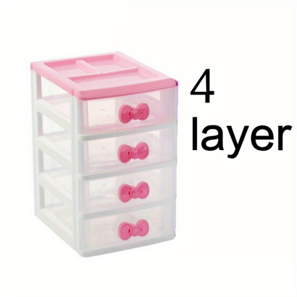 

Bow Pink Plastic Drawer Cabinet, Girls' Accessories, 4-layer Desktop Storage Cabinet, Stationery And Cosmetics Drawer Cabinet, Layered Cabinet