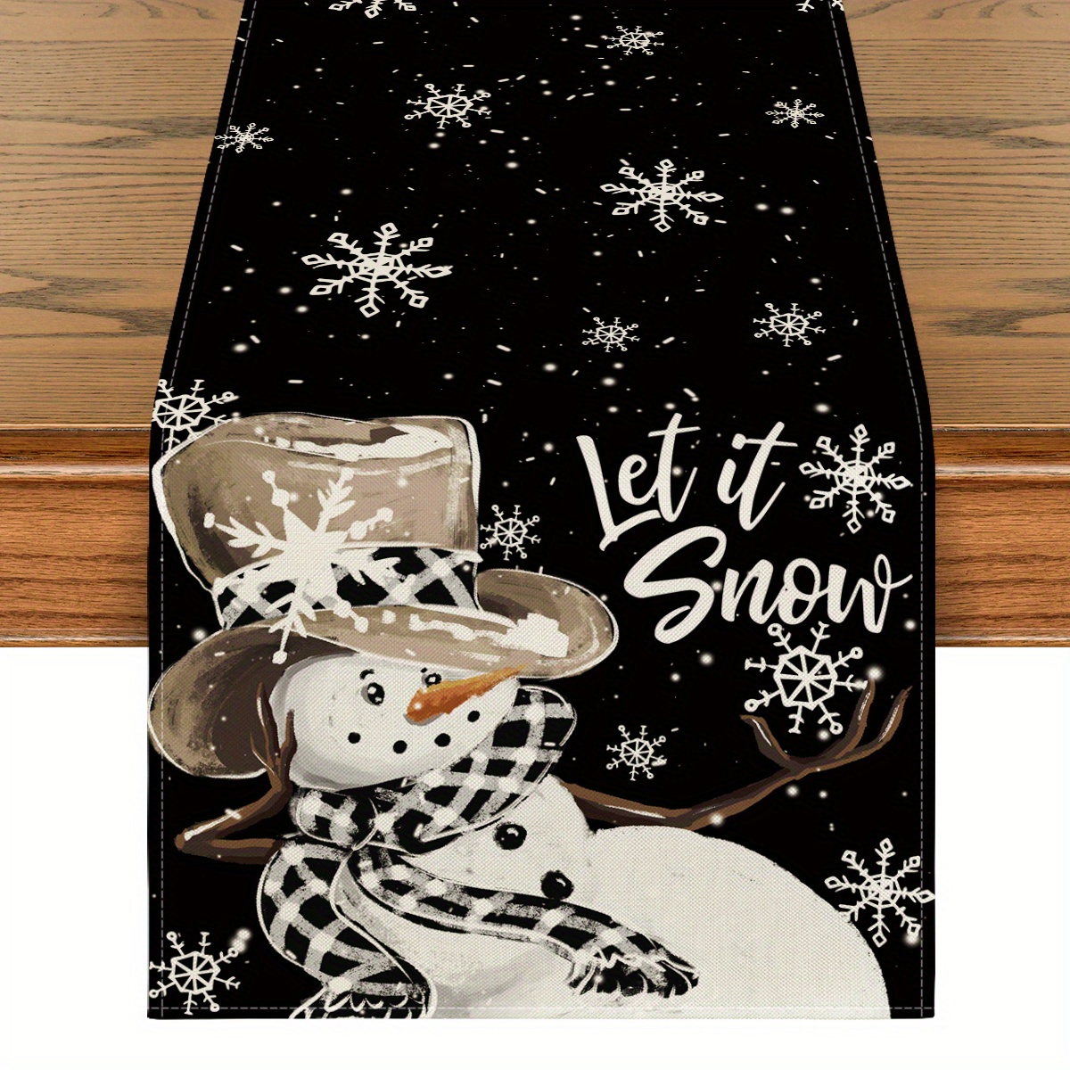 

1 Set, Sm:e Black Snowman Snowflake Winter Table Runner 13 X 72 Inch And Placemat 12 X 18 Inch Set Of 4, Christmas Kitchen Dining Table Room Funky Home Decoration For Home Funky Home Decor