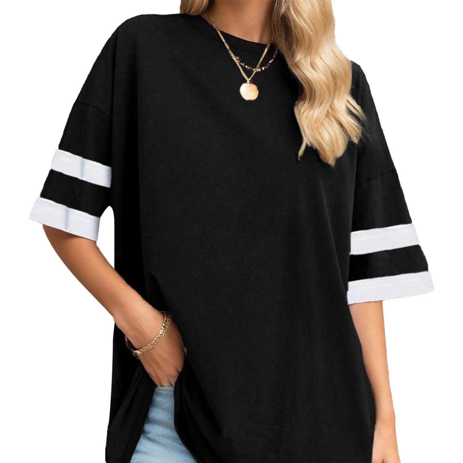 

Sanopy Womens Oversized Tees Loose T-shirts Half Sleeve Crew Neck Color Block Cotton Tops