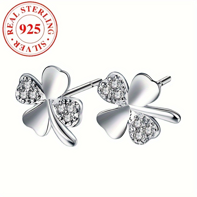 Elegant 925 Sterling Silvery Clover Stud Earrings - Hypoallergenic, Perfect Gift For Her