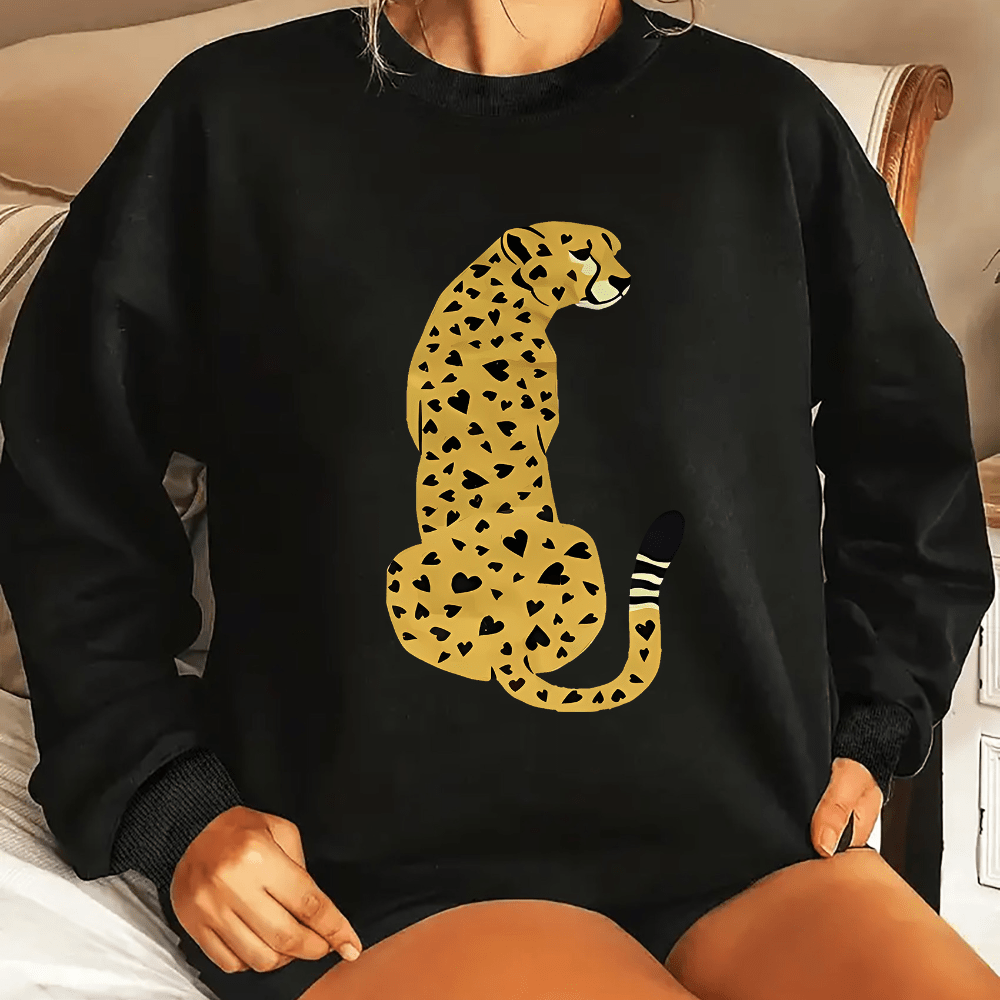 

Leopard Print Sweatshirt, Long Sleeve Crew Neck Pullover Sweatshirt, Casual Tops For Fall & Winter, Women's Clothing