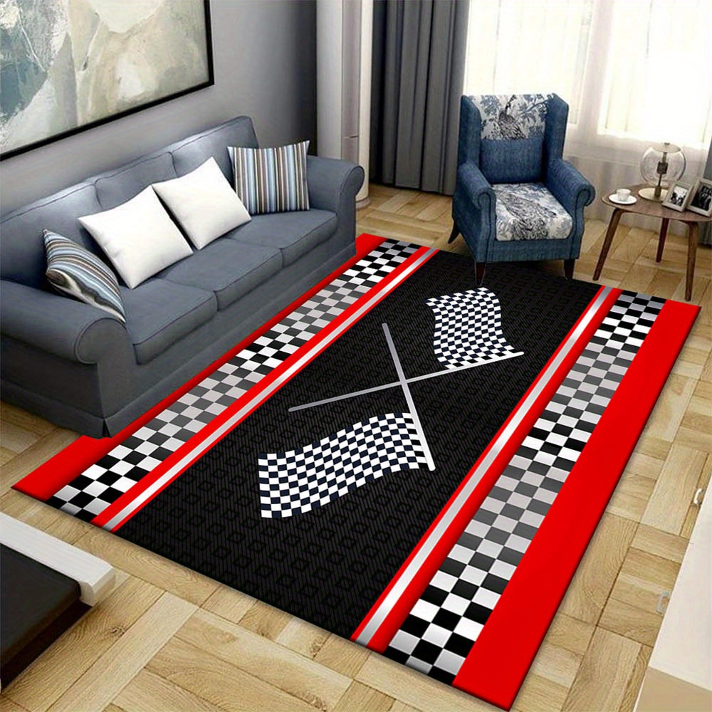 TEMU 800g/m2 Weight 1pc Race Non-slip Area Rug, Ideal For Living Room, Bedroom, Home Decoration, Bed, Chair Area Rug For Dorms And Garden Yard Mat