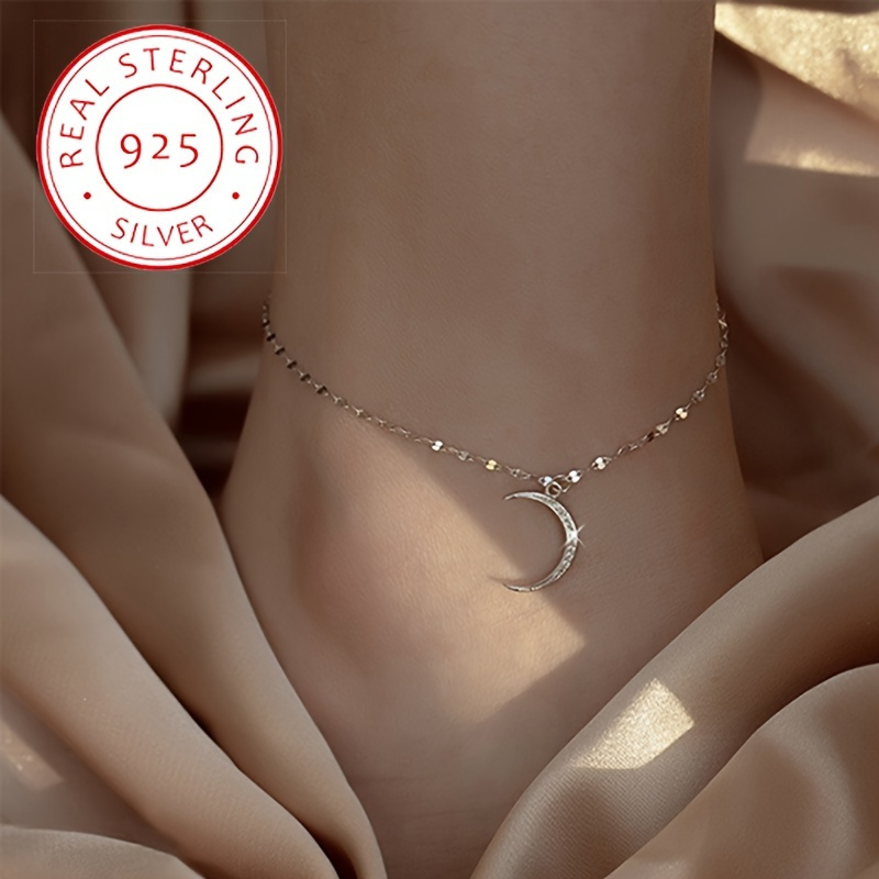 

925 Sterling Silver Moon Anklet Female Astronomy Universe Romantic Design Simple Anklet Gifts For Eid