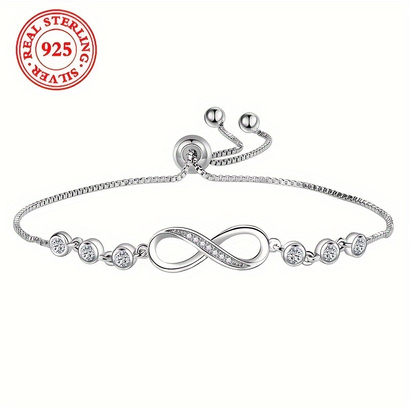 

925 Sterling Silver Sliding Bracelet With Infinite Stripes Set In Zirconia Elegant And Versatile Design, Suitable For Women, Fashionable Jewelry, And Vacation Style Accessories