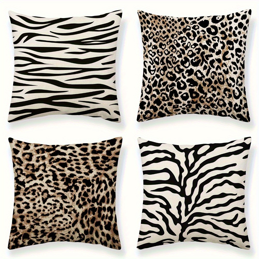 

4pcs Set Of Animal Print Pillow Covers - Leopard, Zebra & Black & White Designs On Soft Polyester - Indoor/outdoor Sofa Decor (inserts Not Included)