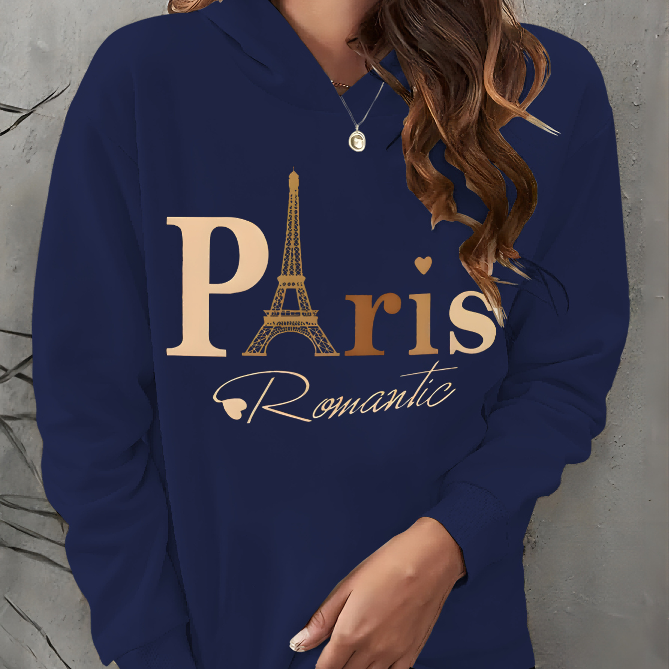 

Sweat à capuche à imprimé Tour Eiffel, sweat-shirt à capuche décontracté à manches longues, vêtements pour femmes