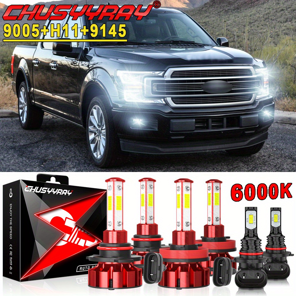 

6x 6000k Led Bulbs Combo, F150 2015-2019 Led Headlight Bulbs Beam Bulbs+fog Light, 9005(hb3)+h11+9145 100w 12000lm 6000k Cool White Plug And Play, Pack Of 6