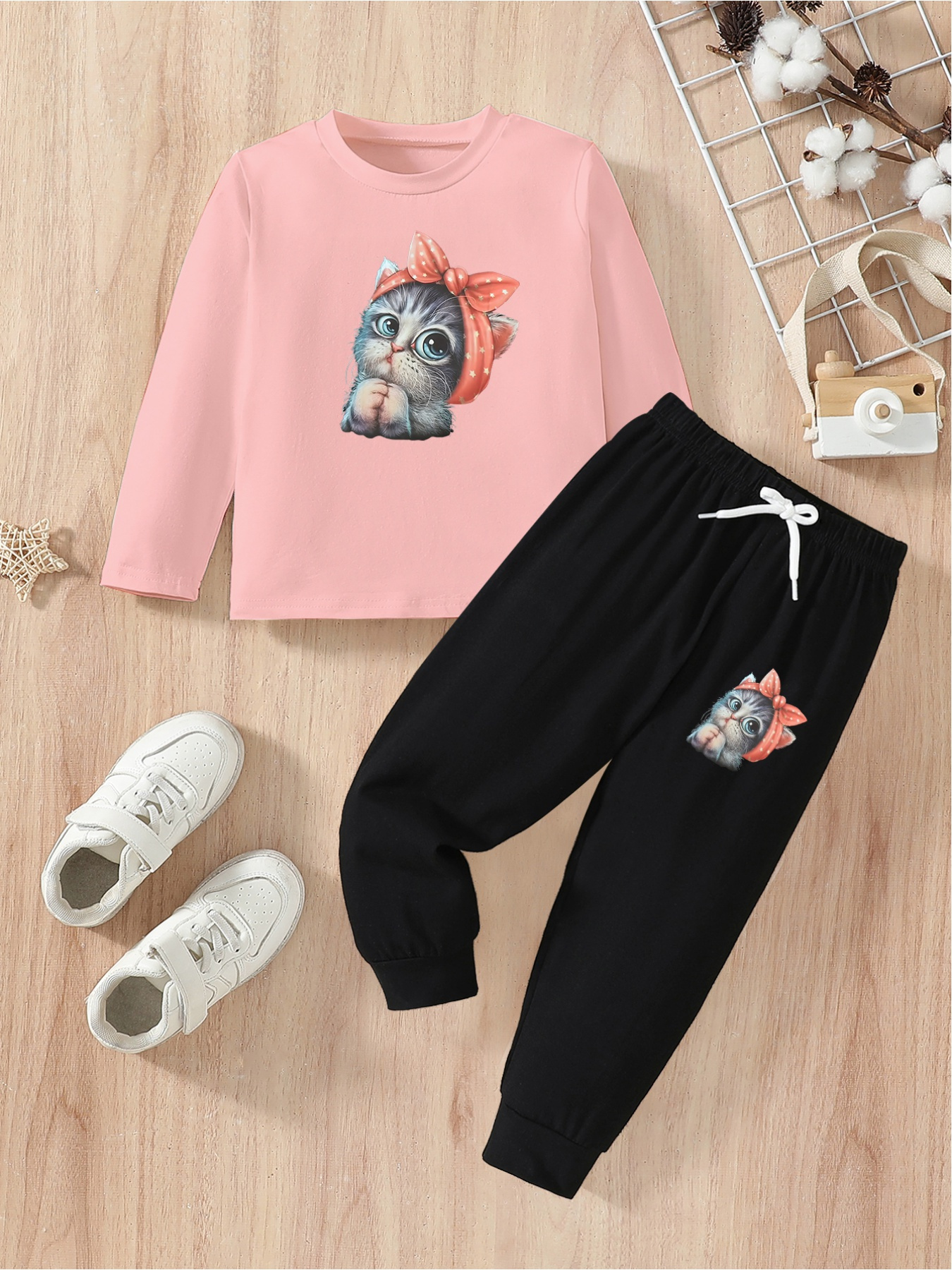 Survêtement Fille 2 Pièces – Capuche à Nœud, Pantalon Jogging, Taille élastique 2‑13 Ans