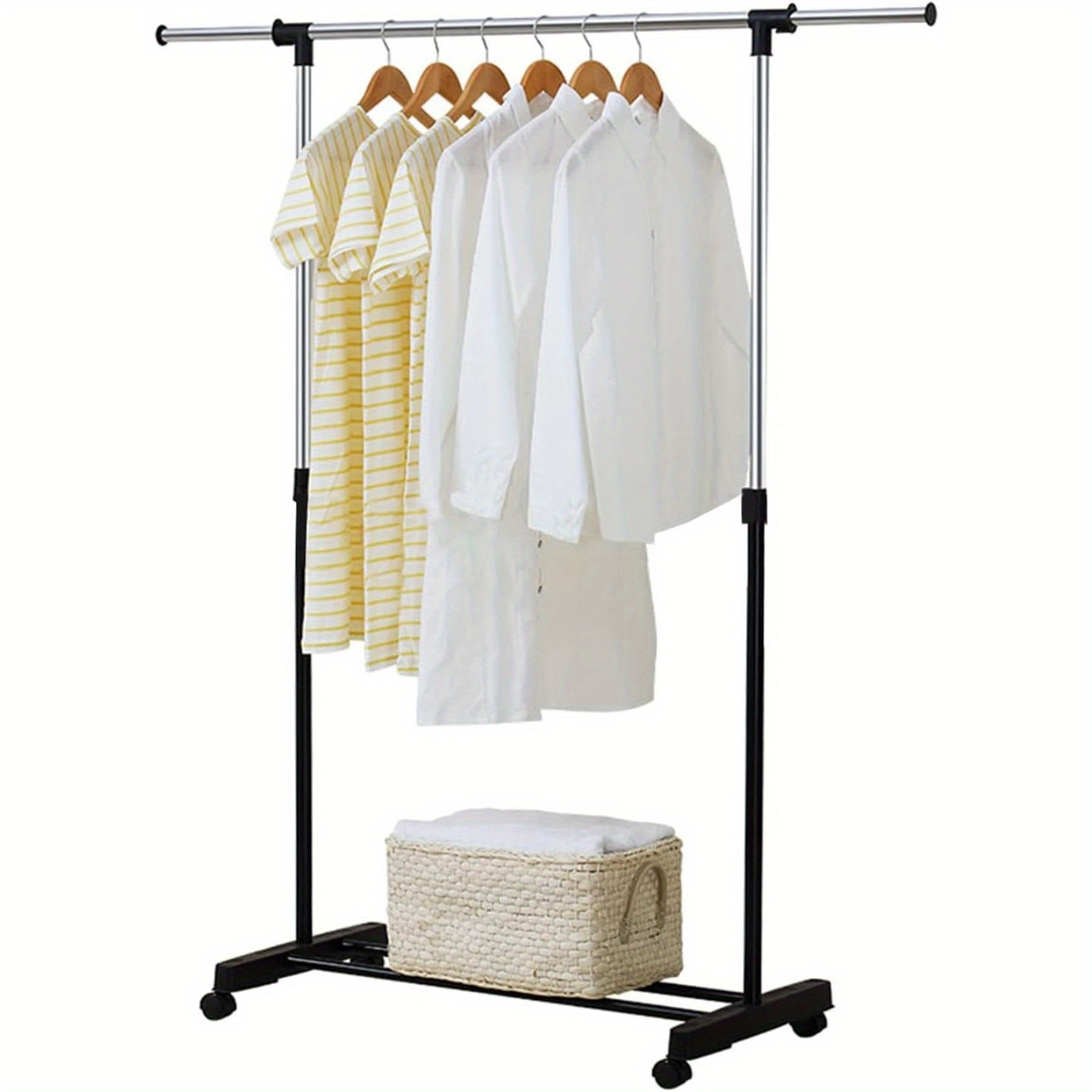Clothes Rail Rack With Wheels Adjustable Dress Coat Garment Hanging Clothes Rail Rack Storage Stand Castors
