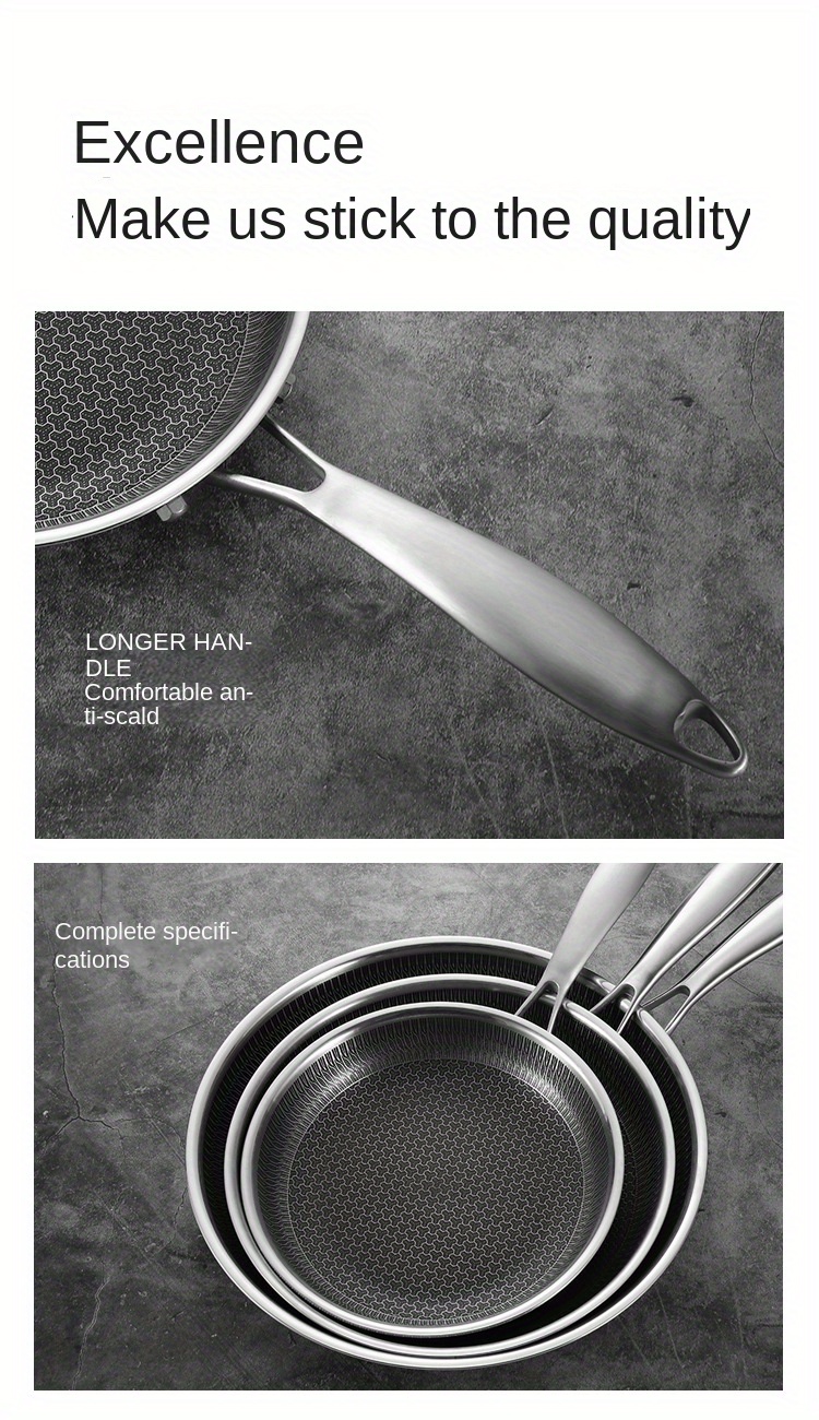 premium 304 stainless steel   triple layer thickened non stick honeycomb design for perfect eggs steaks ideal for home kitchen restaurant use details 3