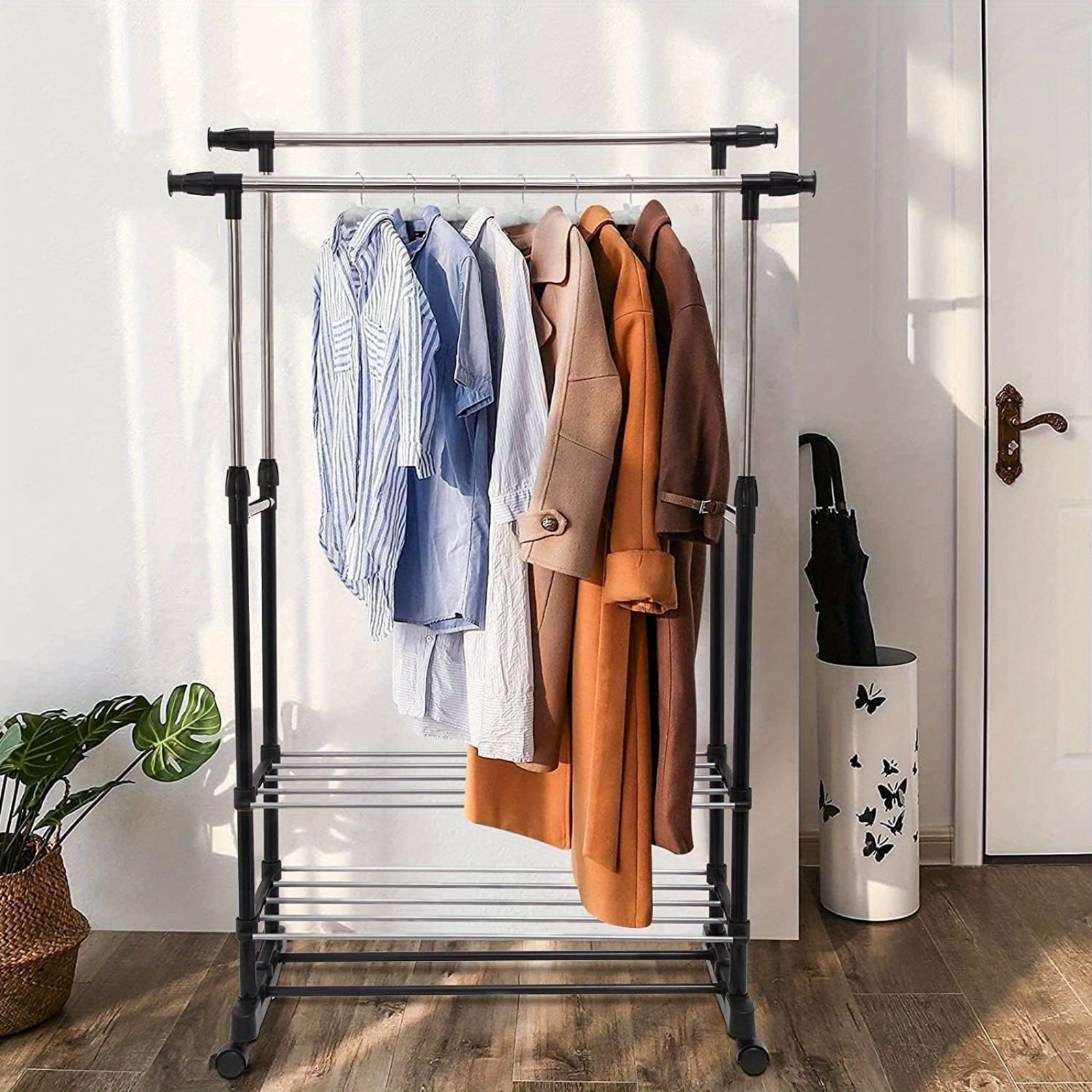 Metal Clothes Rail Storage Garment Shelf Hanging Display Stand Rack For Dressing Room Bed Room