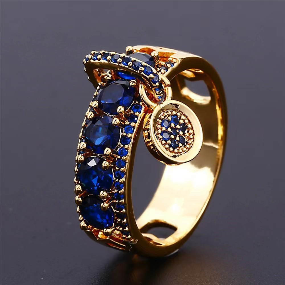 TEMU Beautiful Blue Zirconia Disc Ring - Sophisticated Jewelry For Women With A Flair - Suitable For Everyday Use, Anniversary, Or Birthday Present Suggestion