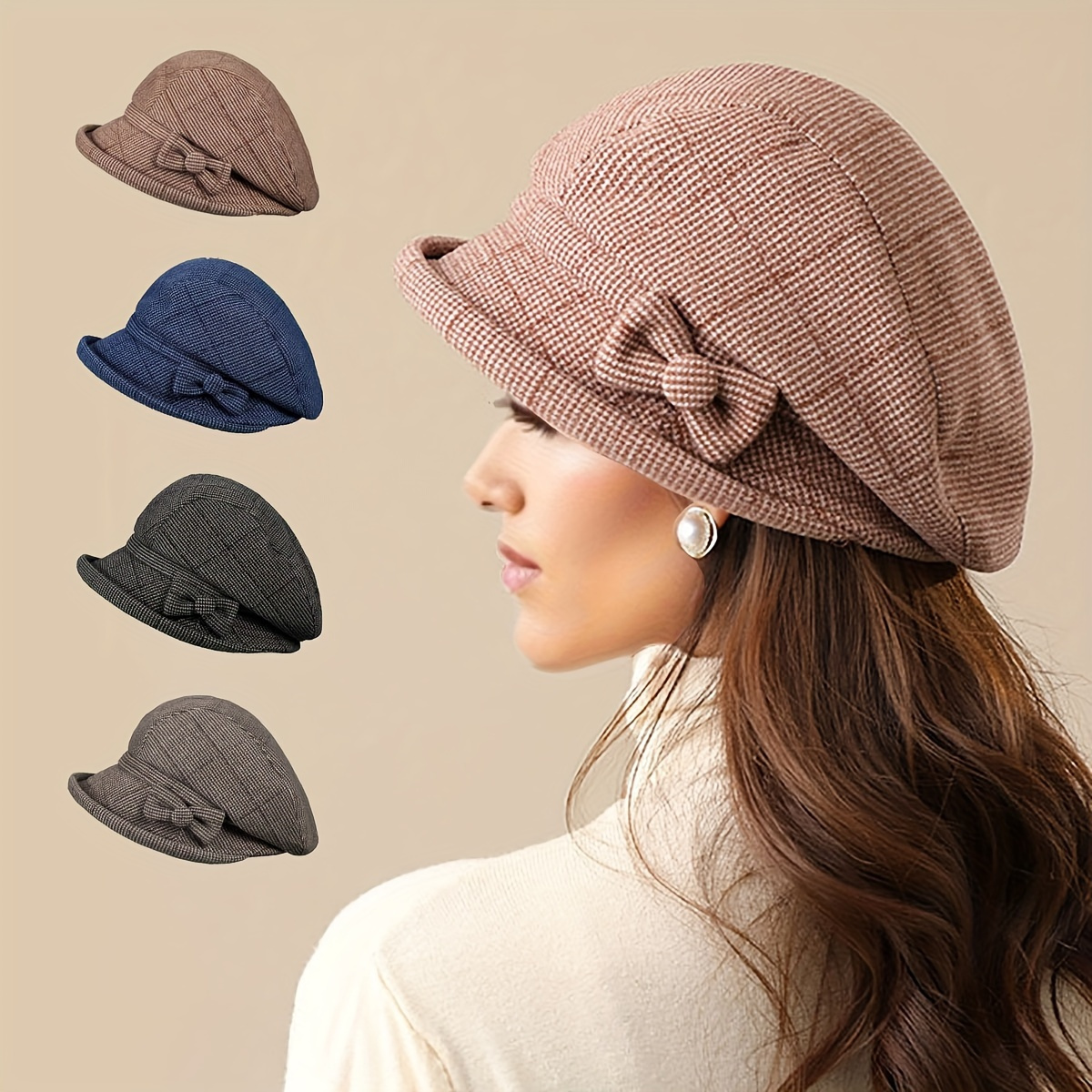 

1-2pcs Spring, Autumn, Winter, Middle-aged And Elderly People's Anti Cold Checkered Basin Hat, Women's Outdoor Leisure Versatile Sun Shading Fisherman Hat